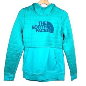 The North Face Womens Half Dome Logo Pullover Blue Graphic Quilted Hoodie Small